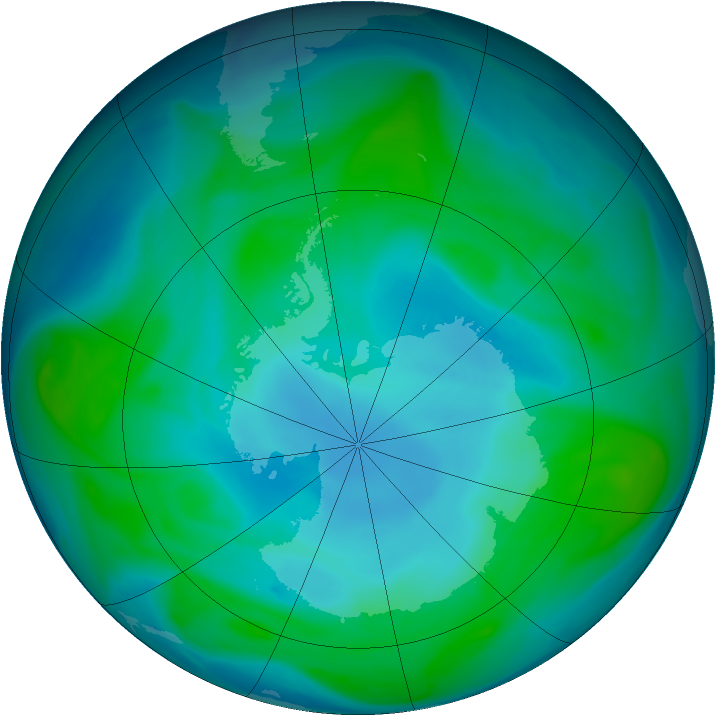 Antarctic ozone map for 13 January 2005